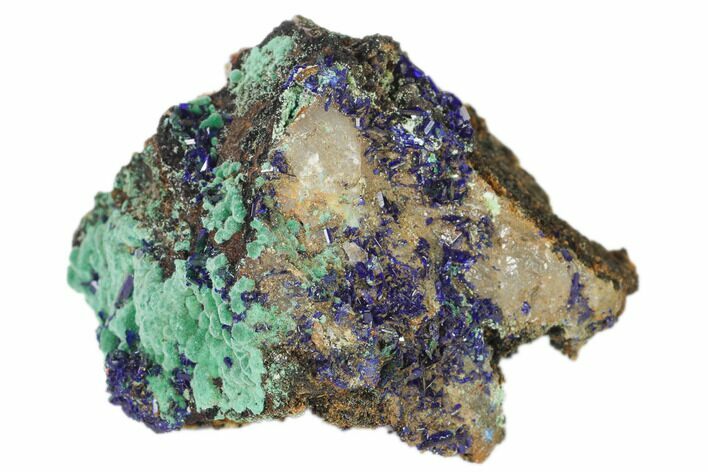 Sparkling Azurite Crystal Cluster with Malachite - Mexico #161311